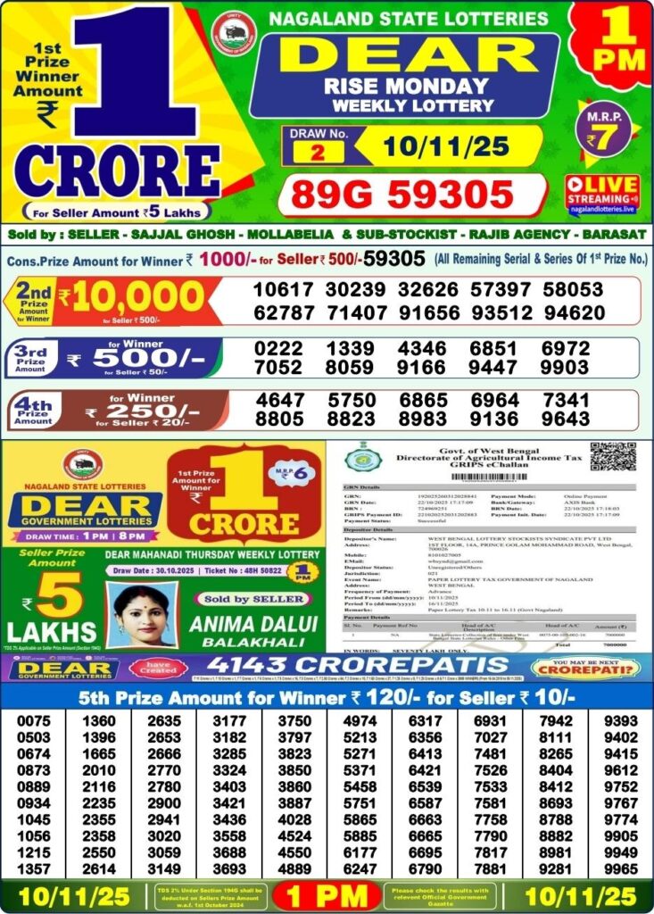 Dear Lottery Result 1 PM