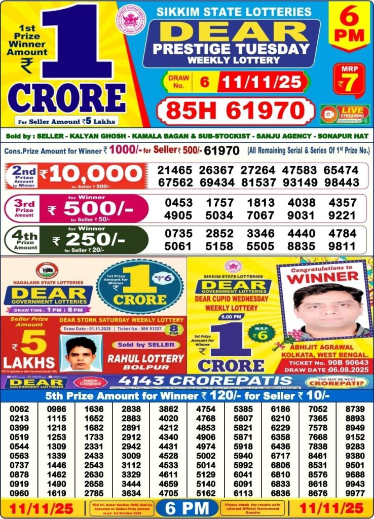 Dear Lottery Result 6 PM