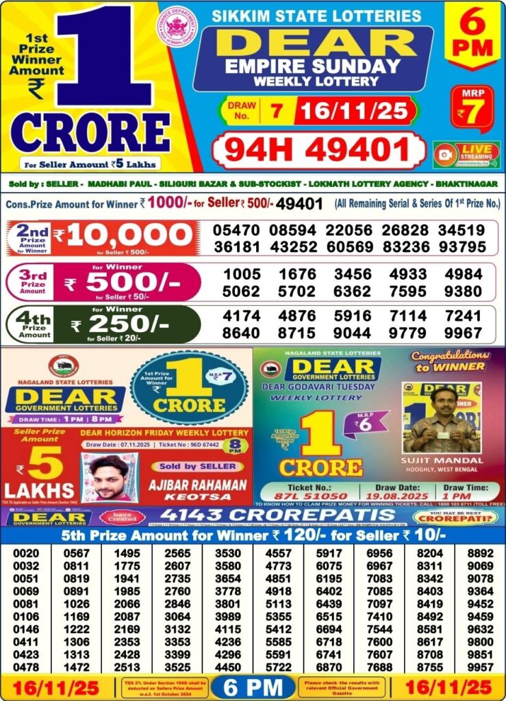 Dear Lottery Result 6 PM