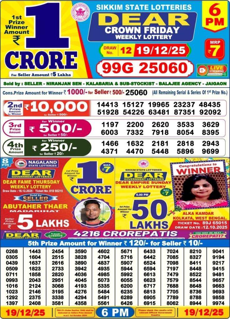 Dear Lottery Result 6 PM