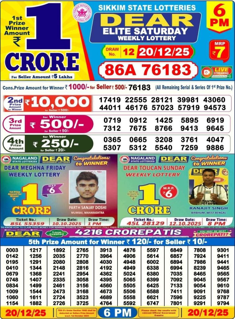 Dear Lottery Result 6 PM