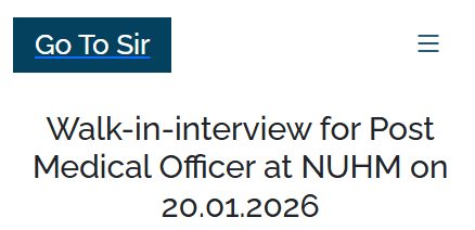 Walk-in-interview for Post Medical Officer at NUHM on 20.01.2026