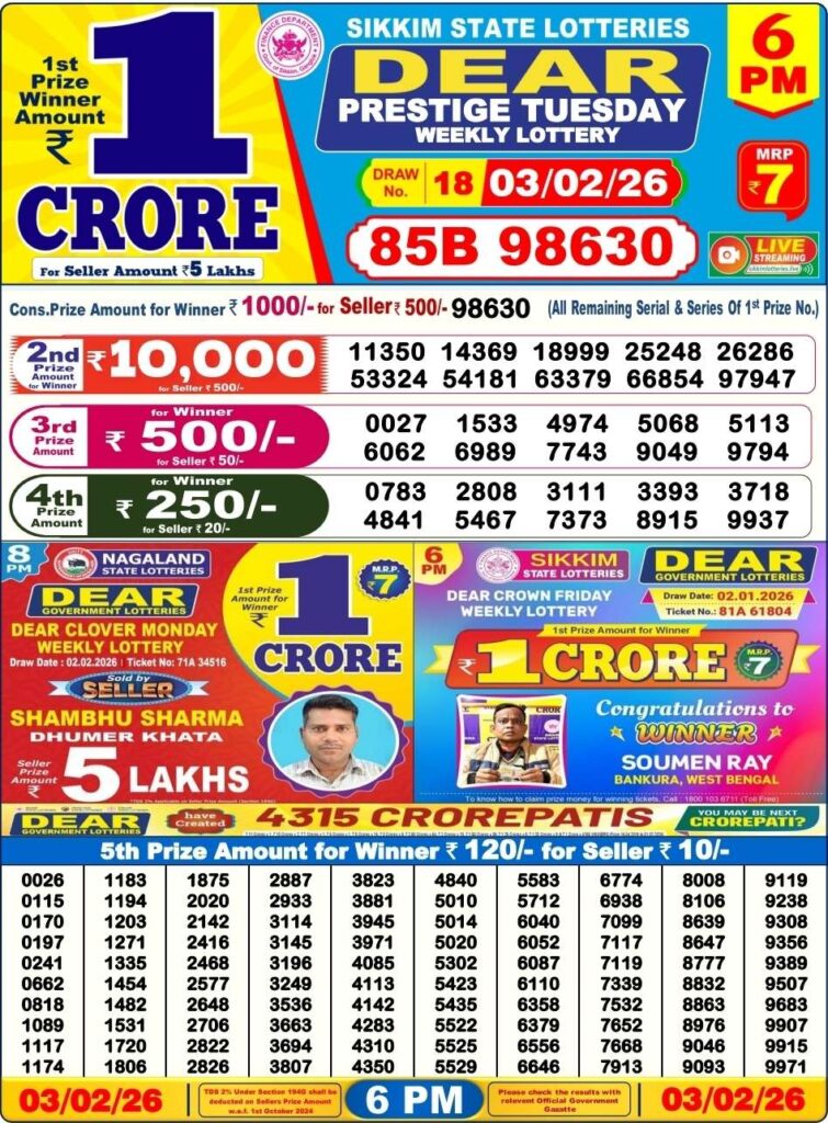 Dear Lottery Result 8 PM