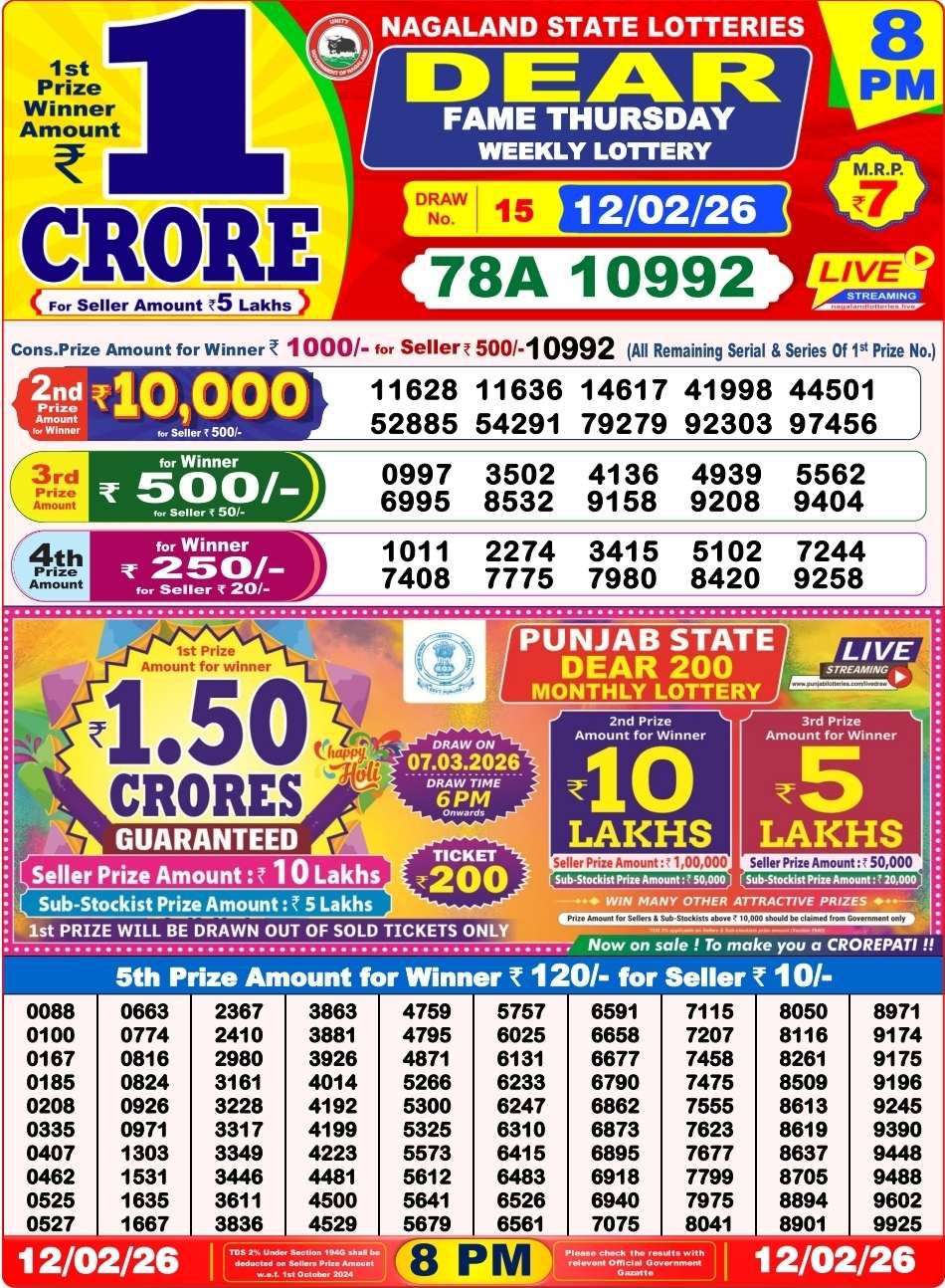 Dear Lottery Result 8 PM