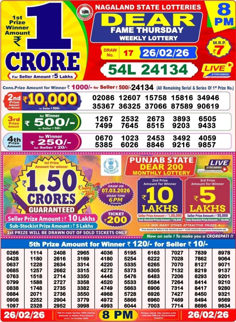 Dear Lottery Result 8 PM