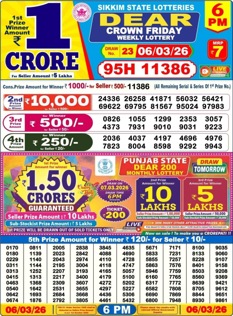 Dear Lottery Result 8 PM